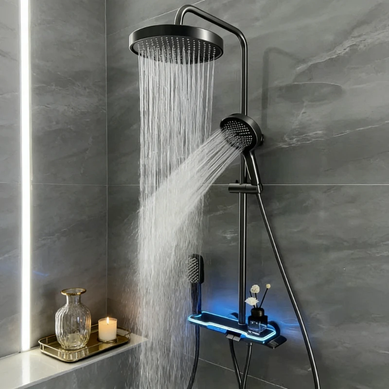 Intelligent Digital Bathroom Shower Faucet Set Temperature Display Shower Set Four Function Brass Shower System Set for Bathroom