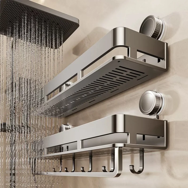 Bathroom Suction Cup Storage Rack Shower Caddy Multi-Functional Towel Holder For Organizing And Drying